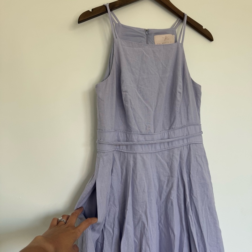Size 8 Gal Meets Glam Caroline Linen Blend Fit & Flare Light Purple Midi Dress - Picture 5 of 16